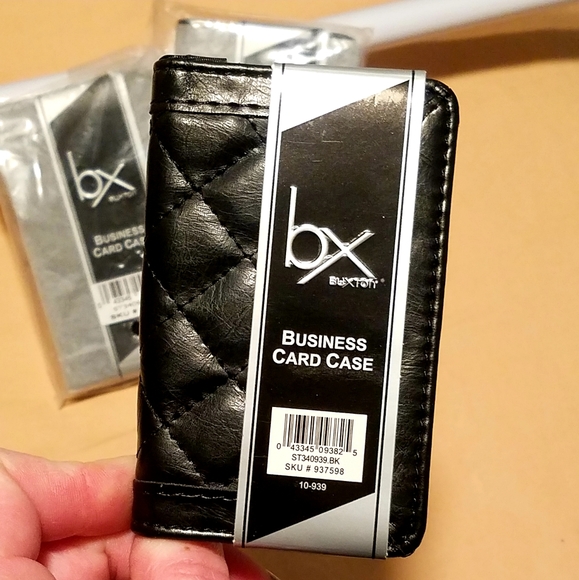 NWT Buxton Quilted Black Leather BiFold Business Card Case Wallet Gray Interior! - Picture 5 of 10